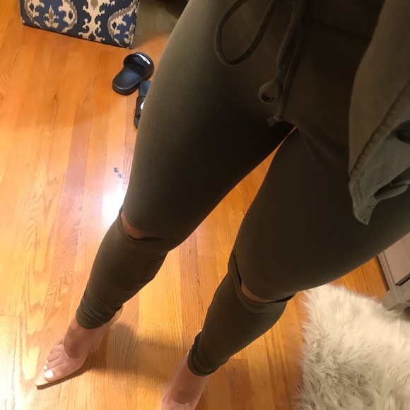 Madrag Pants - Olive Green Knee Cut Out Jogger Leggings